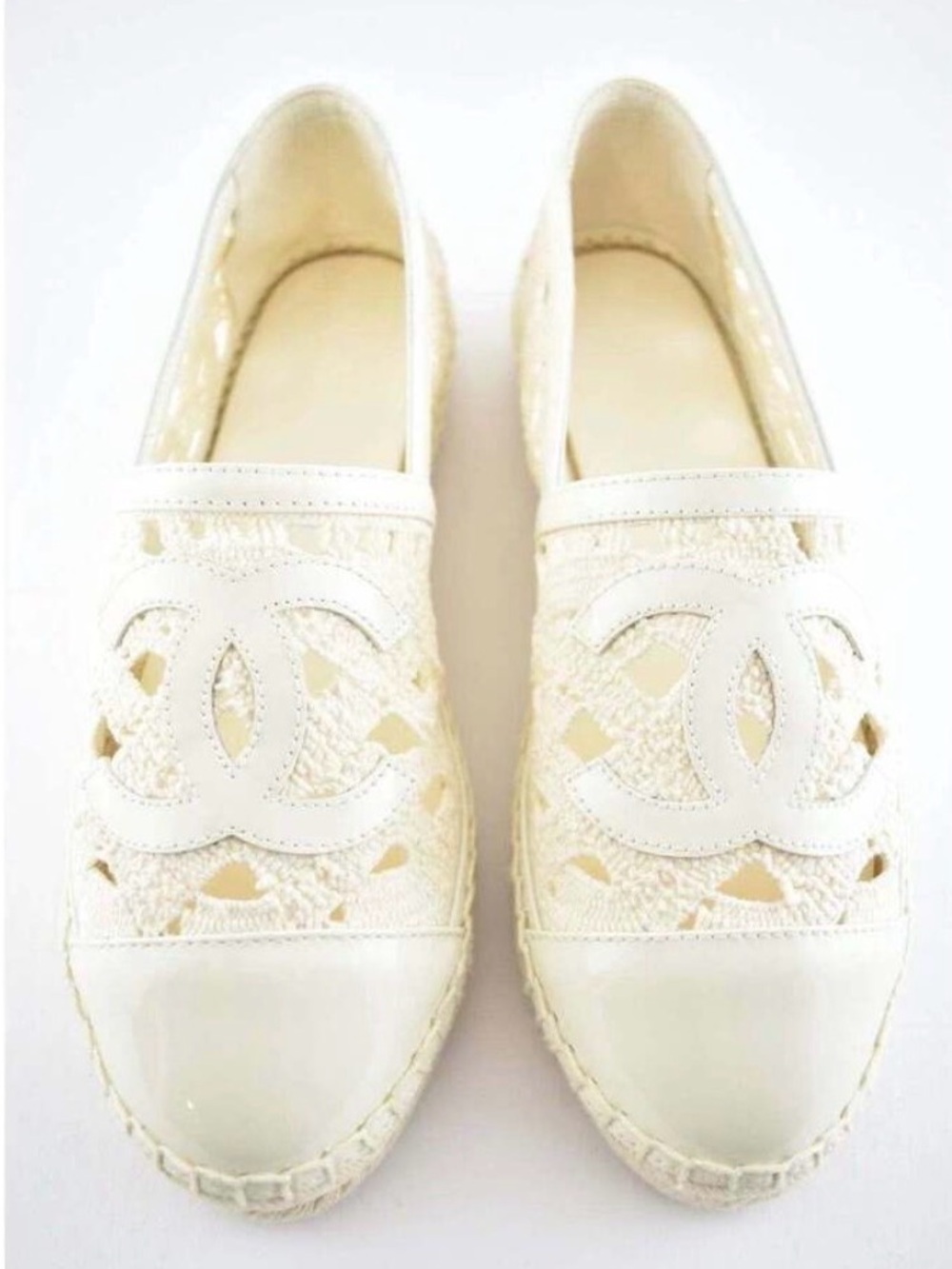 CHANEL Cream Lace Espadrille Flats - Size 42 - Picture 9 of 9